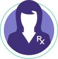 Graphic of woman with 'Rx' on shirt
